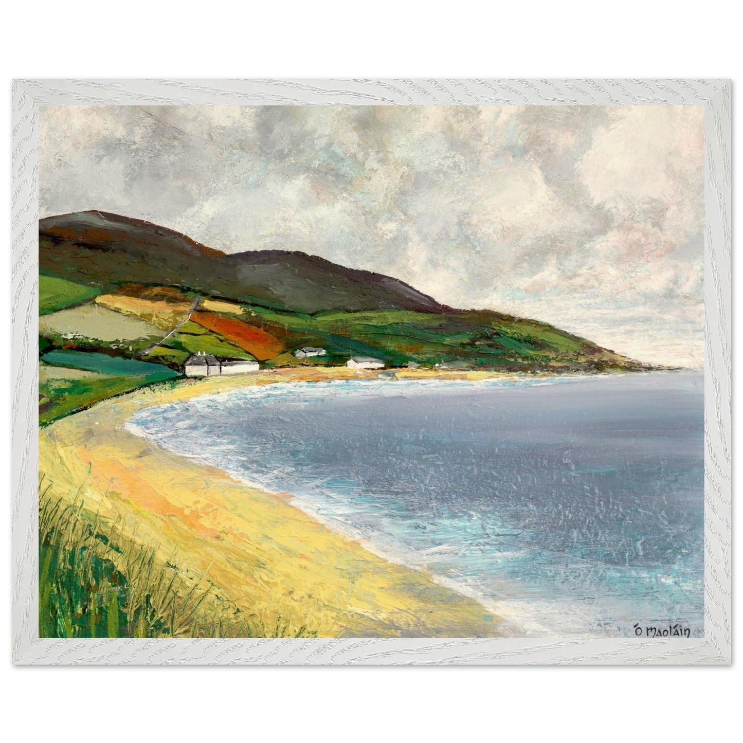 Cushendun Beach by Ó Maoláin framed art print in white 40x50cm