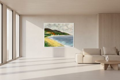 Cushendun Beach Ó Maoláin Irish coastal art print styled in modern interior