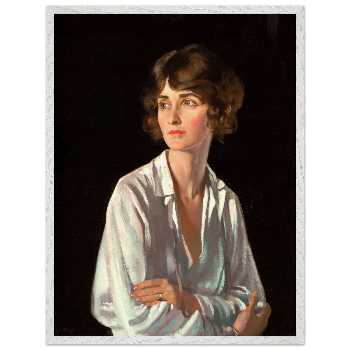 Portrait of Lady Marriott by William Orpen print in a white frame with a soft shadow