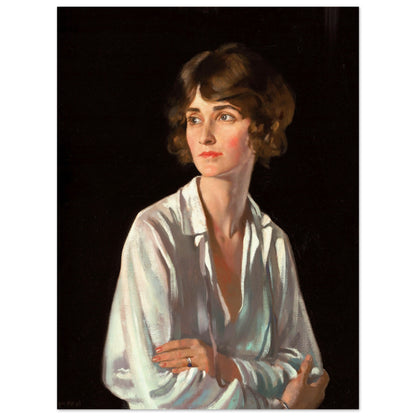 Lady Marriott by William Orpen portrait print, woman with bobbed hair and white silk blouse, unframed