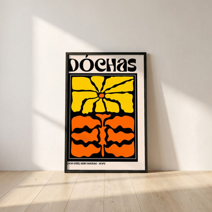 Dóchas framed print in a black frame leaning against a white plaster wall on oak floorboards in morning light