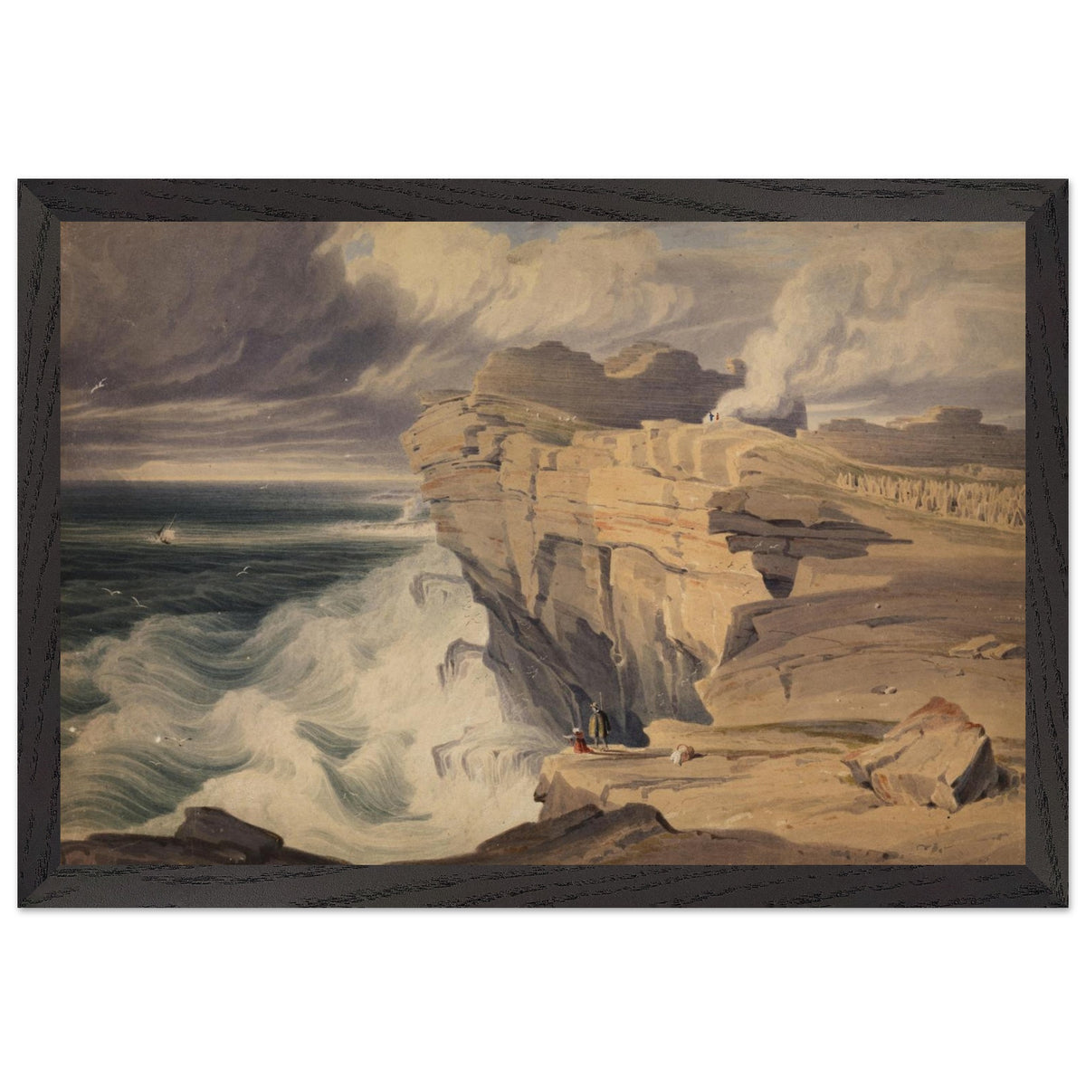 Dún Aonghasa, Inis Mór by George Petrie in a black frame, Aran Islands cliffs under a stormy sky