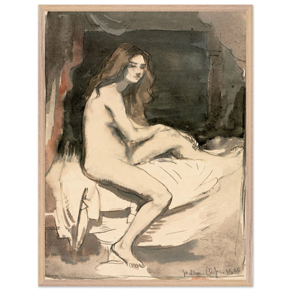 Seated female nude study by William Orpen, in a light oak frame
