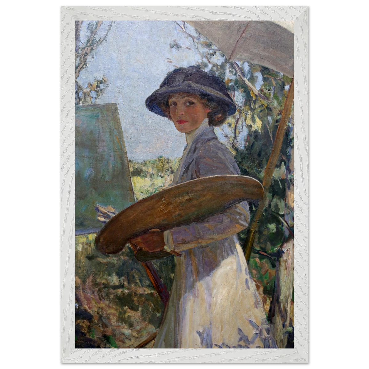 Mrs Lavery Sketching (1910) by Sir John Lavery, art print in a white frame, 30x45 cm
