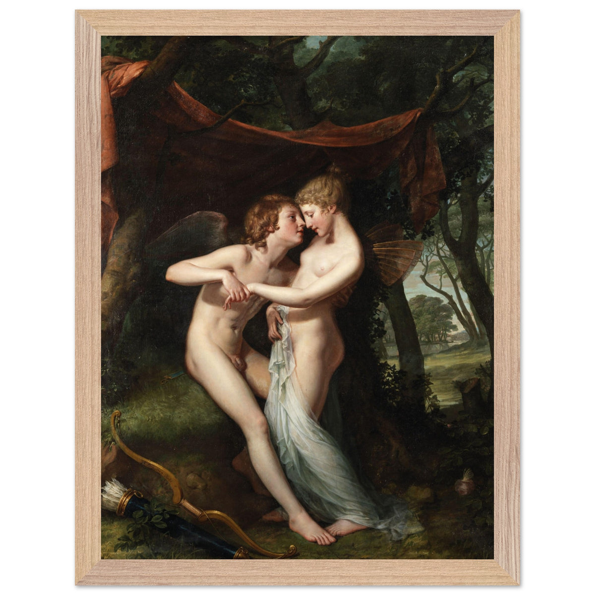 Cupid and Psyche in the Nuptial Bower by Hugh Douglas Hamilton in a natural oak frame