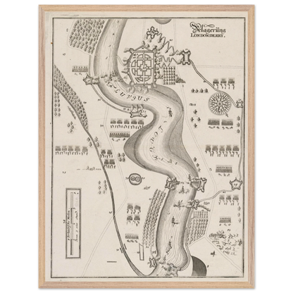 The Siege of Derry 1689 print in a light natural wood frame