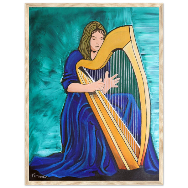 Female Harpist Playing The Irish Harp Wooden Framed Print