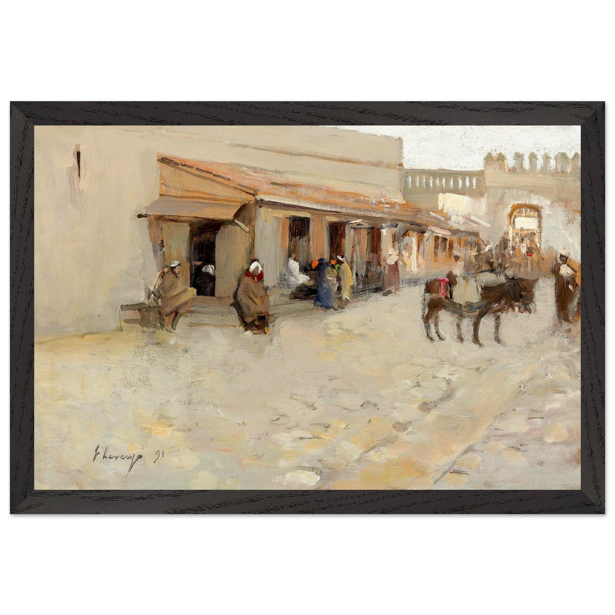 El Asha (1891) by Sir John Lavery framed in black, straight-on view