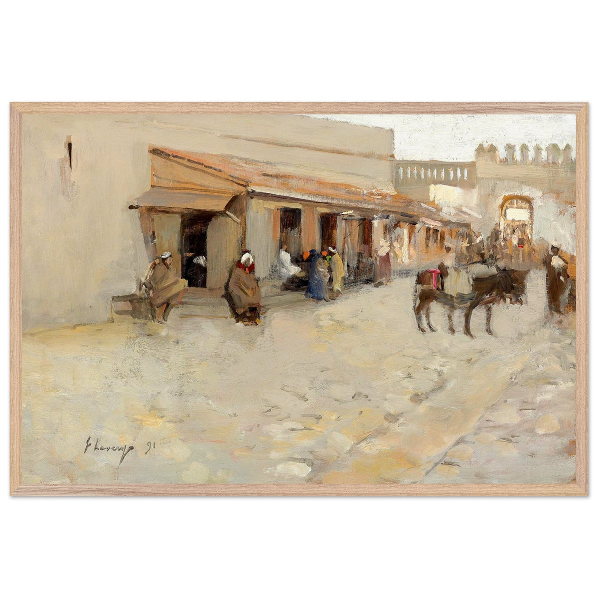 El Asha (1891) by Sir John Lavery framed in natural oak, straight-on view