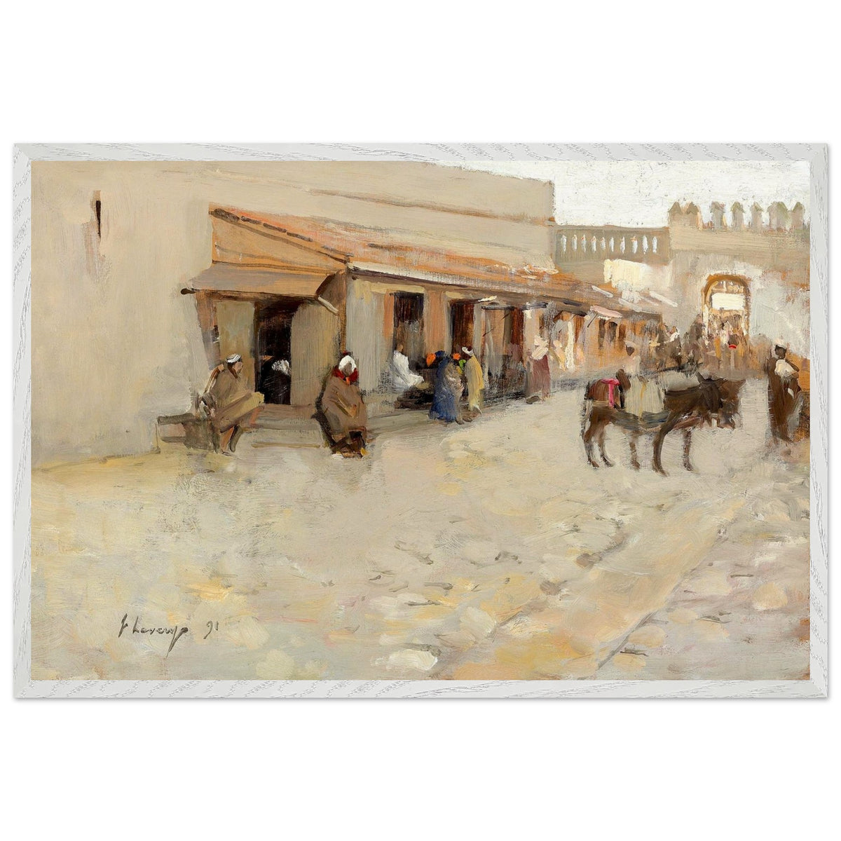 El Asha (1891) by Sir John Lavery framed in white, straight-on view