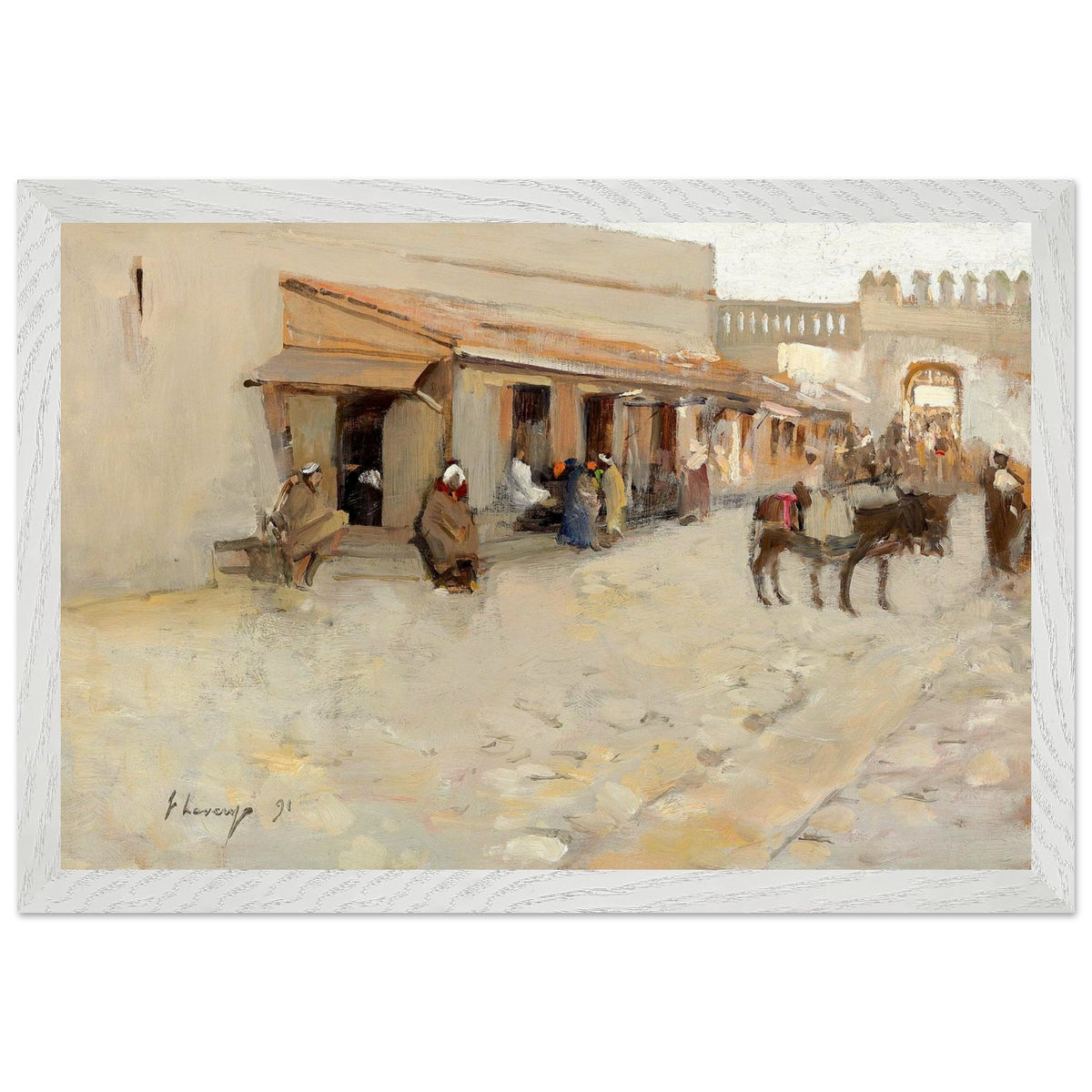 El Asha (1891) by Sir John Lavery, framed print in a white frame