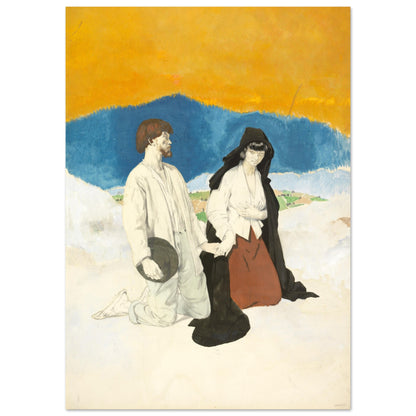 Kneeling couple in white and black from William Orpen's Study for The Western Wedding, unframed