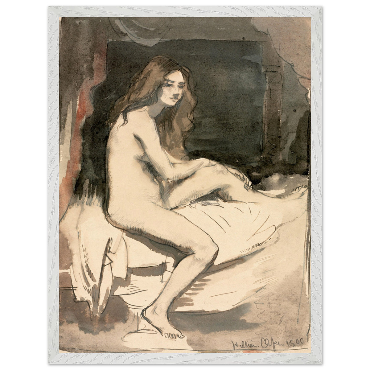 Seated female nude study by William Orpen, in a white frame, smaller size option