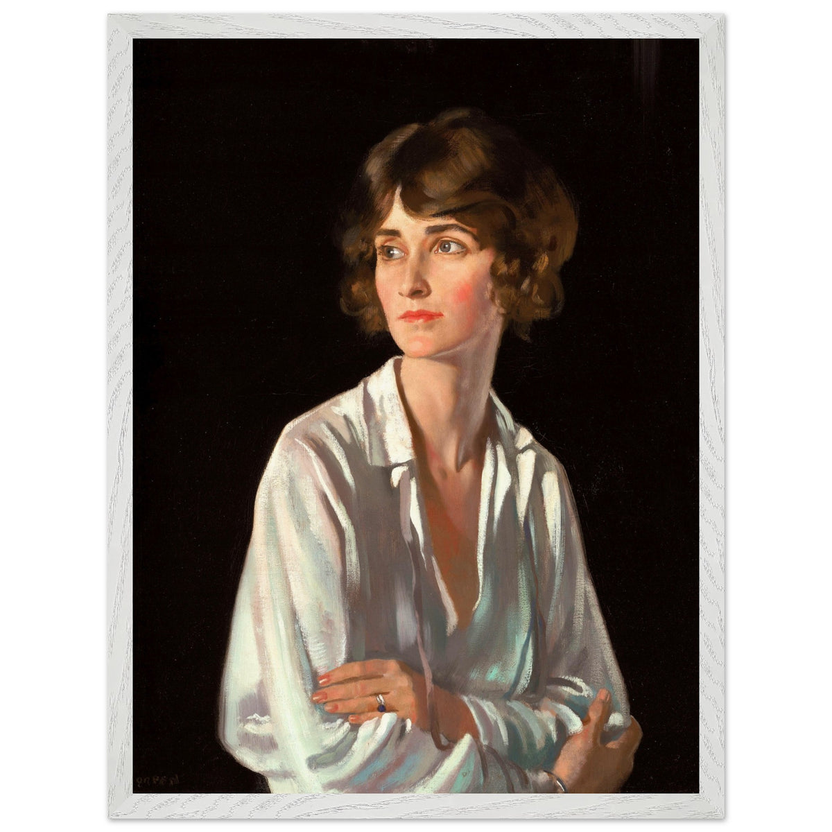 Portrait of Lady Marriott by William Orpen print in a thin white frame