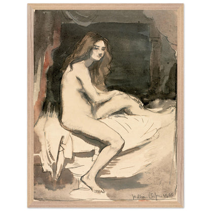 Seated female nude study by William Orpen, in a light oak frame, larger size option