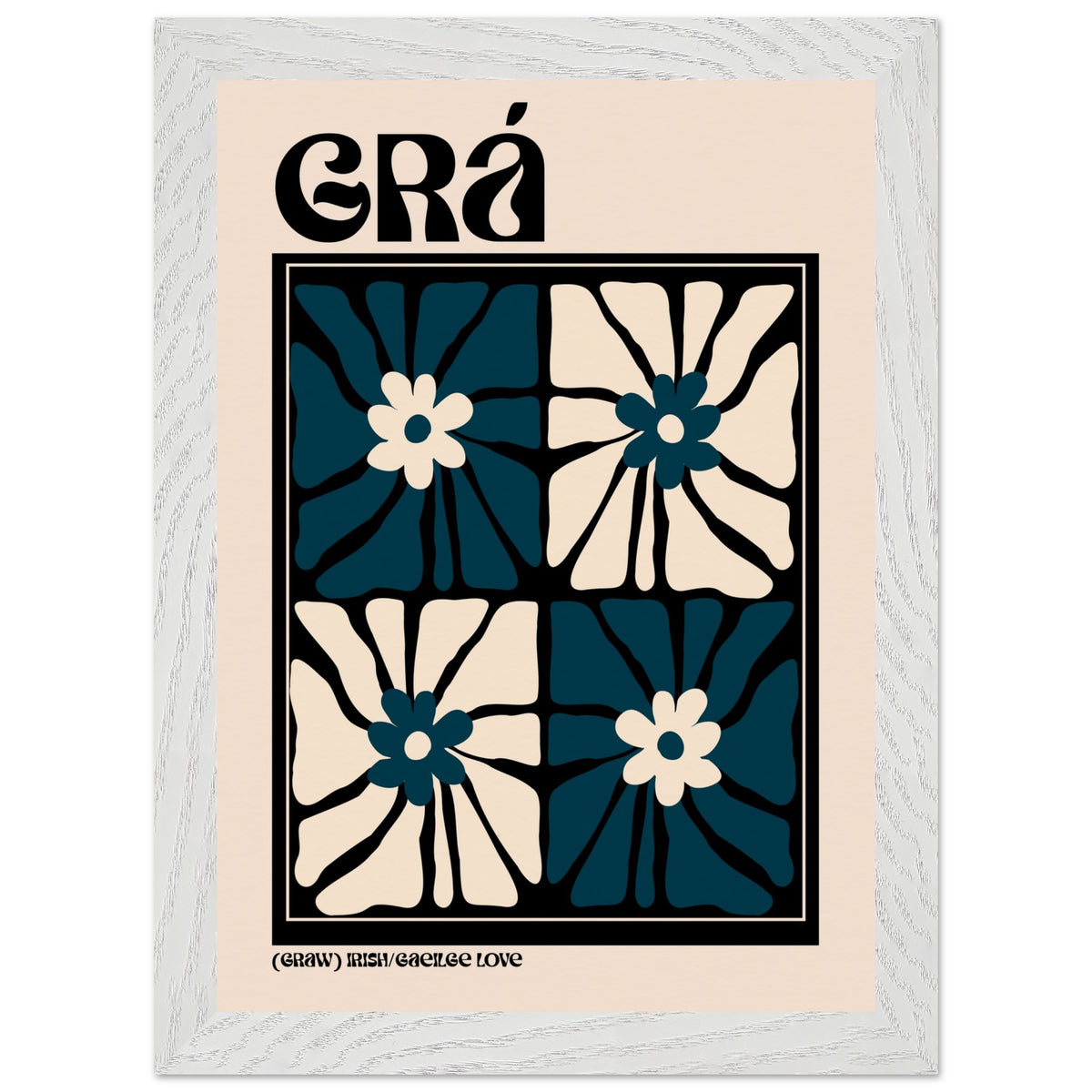 Grá (Love) Irish print — floral typography art in navy and cream