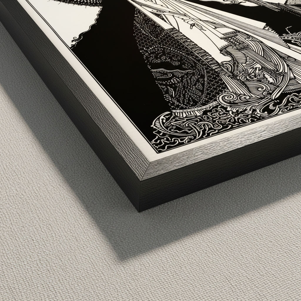 Detail of the black frame and white mount on Harry Clarke's I Would Call Aloud print