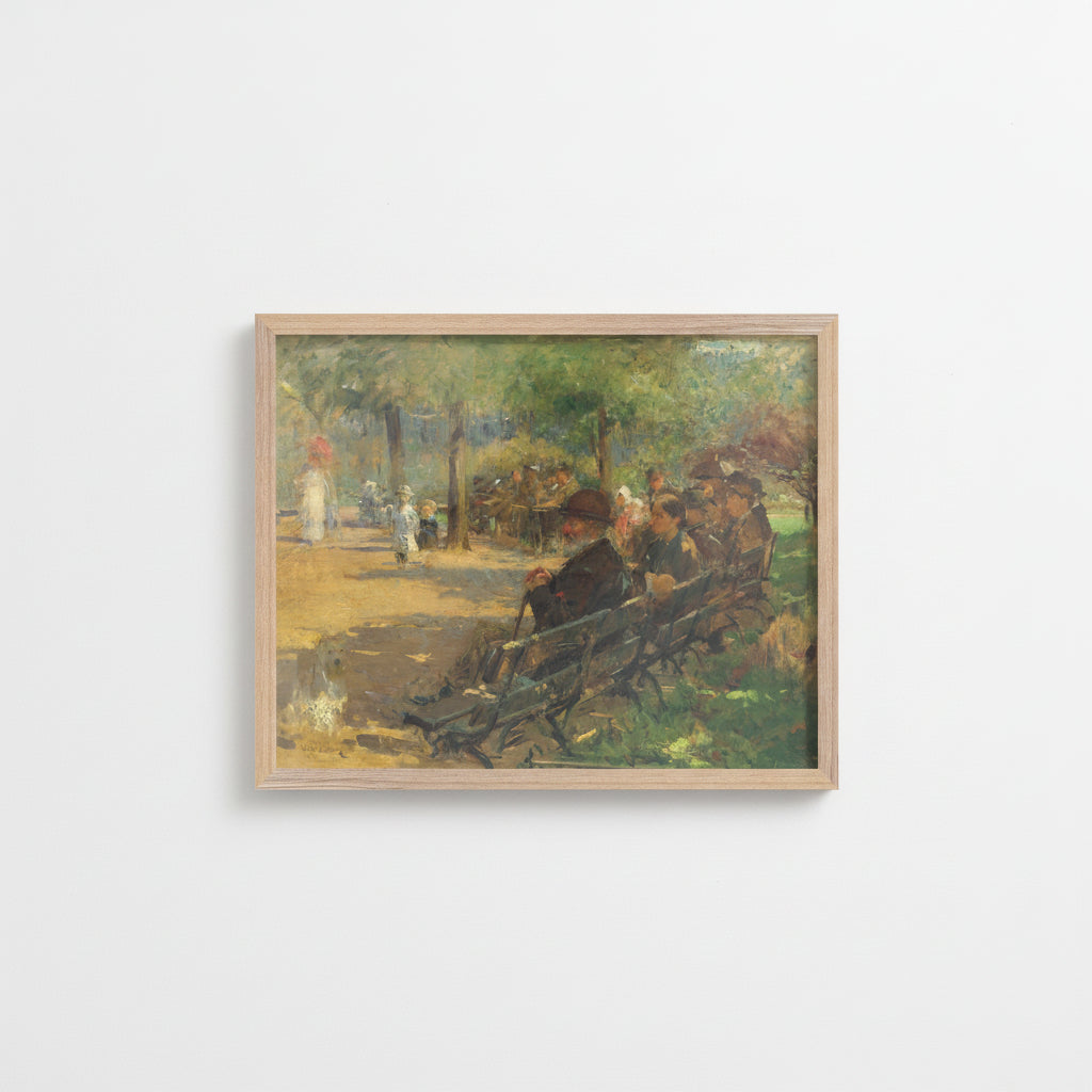 Photorealistic framed art print of “In St Stephen’s Green” by Walter Frederick Osborne, 40×50 cm, hanging on a white gallery wall. Premium [FRAME COLOUR] hardwood frame, crystal-clear acrylic glazing, soft natural daylight, subtle shadow fall-off, museum-style presentation. Ultra high resolution.