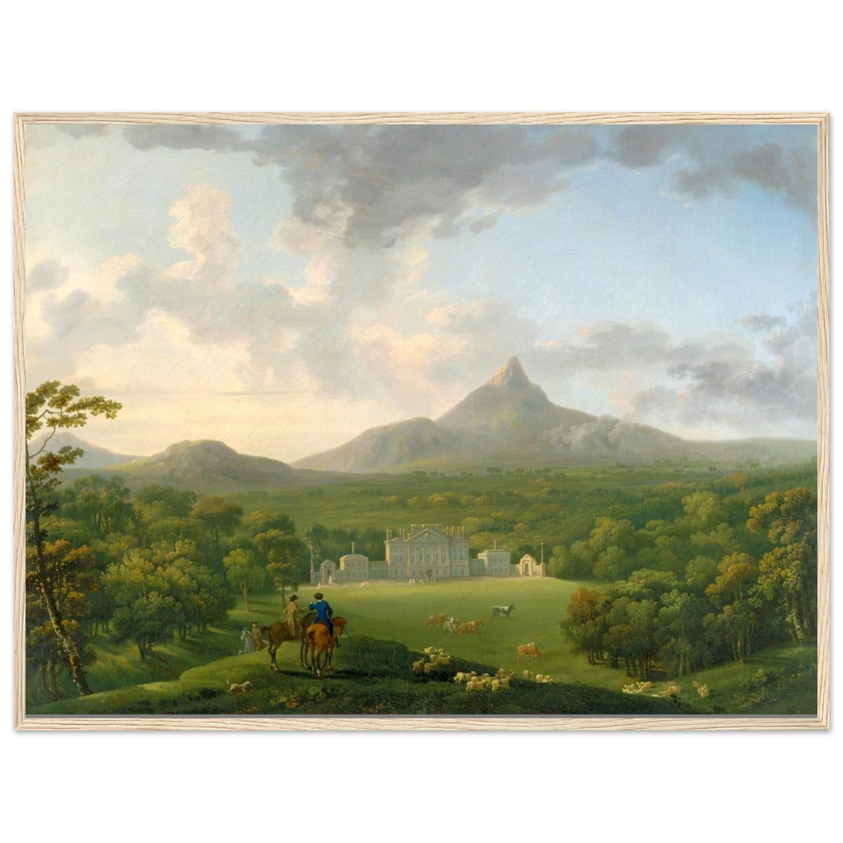 George Barret Powerscourt landscape print in a light oak frame, straight-on