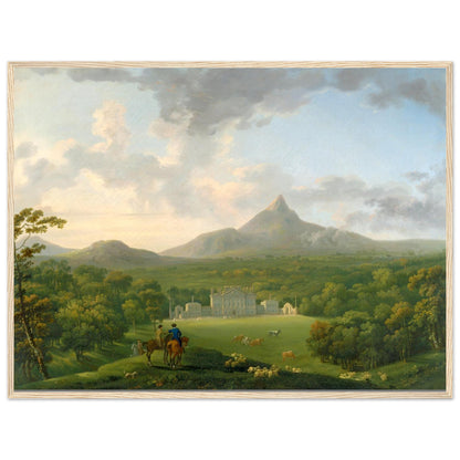 George Barret Powerscourt landscape print in a light oak frame, straight-on