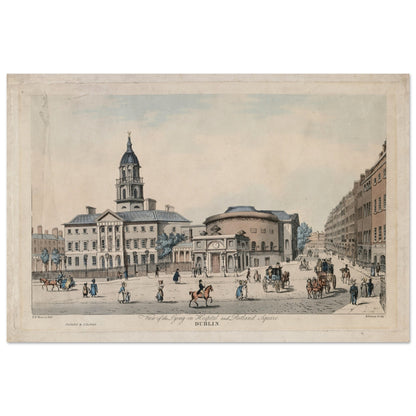 Georgian print of the Rotunda Hospital and Rutland Square with carriages and figures, unframed
