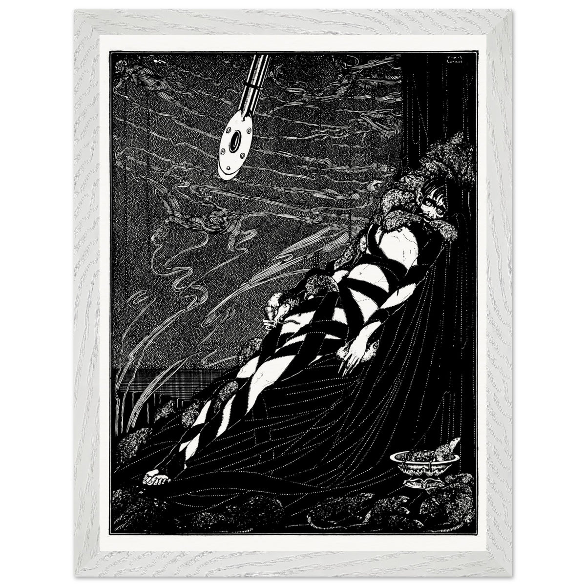 Harry Clarke Poe illustration Swarmed Upon Me in a slim white frame, front view