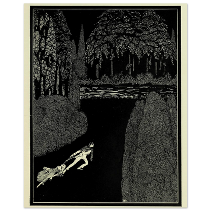Harry Clarke Poe illustration Toilsome Journey with a cream border on a black background