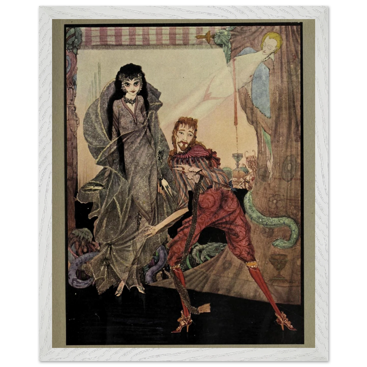 Harry Clarke Slowly Opened Eyes illustration framed in white, straight-on view