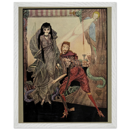 Harry Clarke Slowly Opened Eyes illustration framed in white, straight-on view