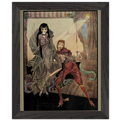 Harry Clarke Slowly Opened Eyes illustration, framed print in a dark wood frame