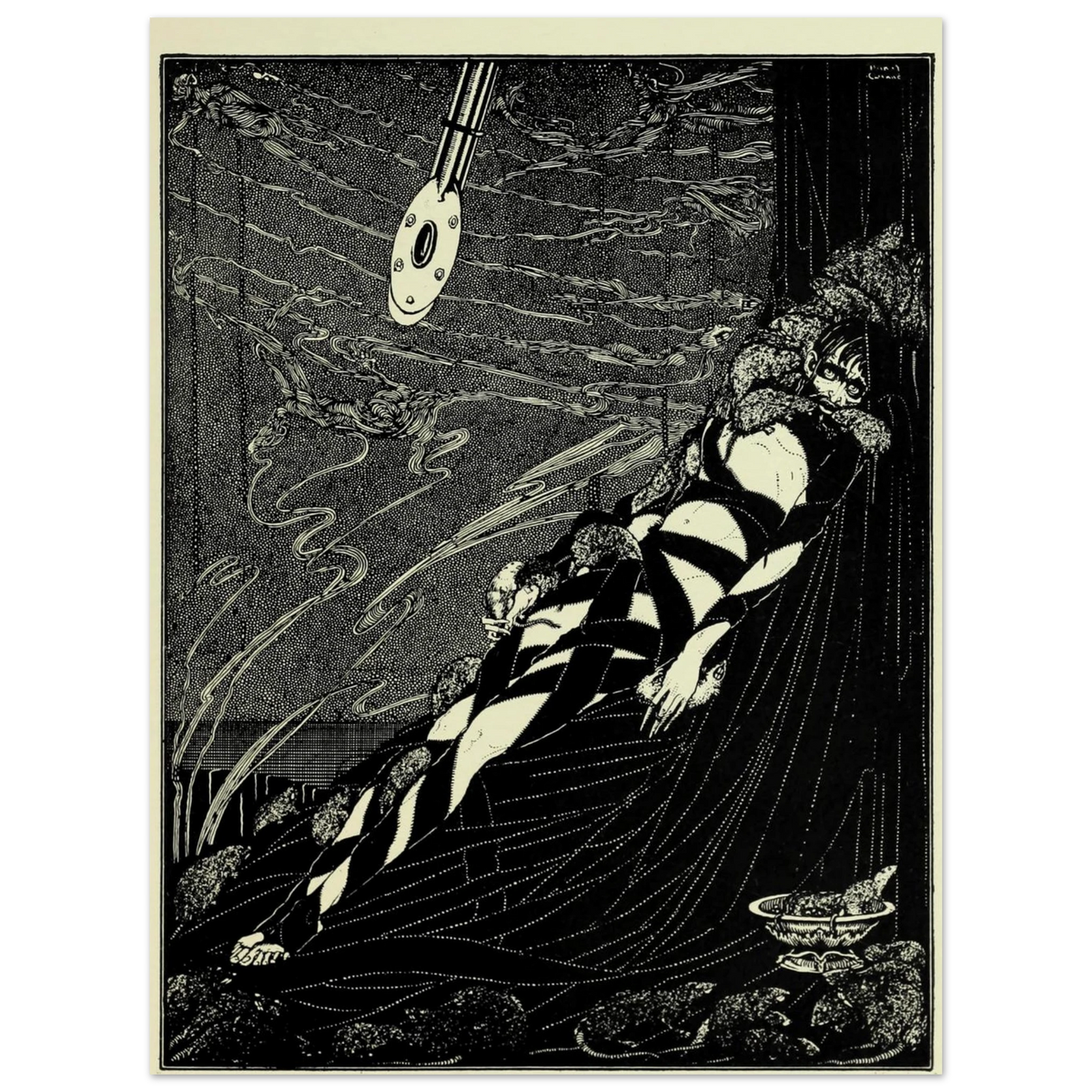 Harry Clarke Swarmed Upon Me in a thin frame with cream mount, full view on black