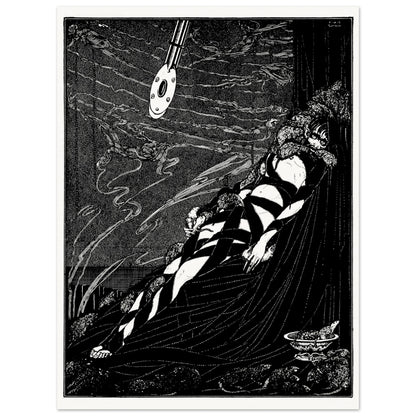 Harry Clarke Swarmed Upon Me unframed print, black ink illustration with swinging pendulum