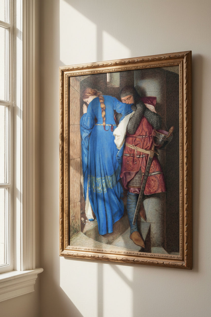 Large-format 60x90 cm print of The Meeting on the Turret Stairs by Frederic William Burton