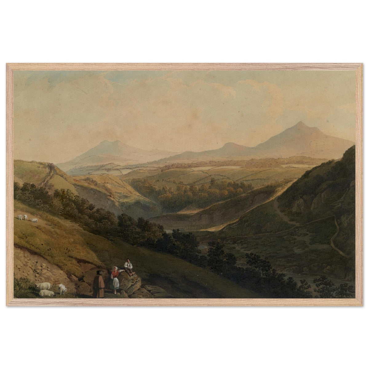 Henry Newton Little and Great Sugar Loaf print in a natural wood frame, wooded valley below