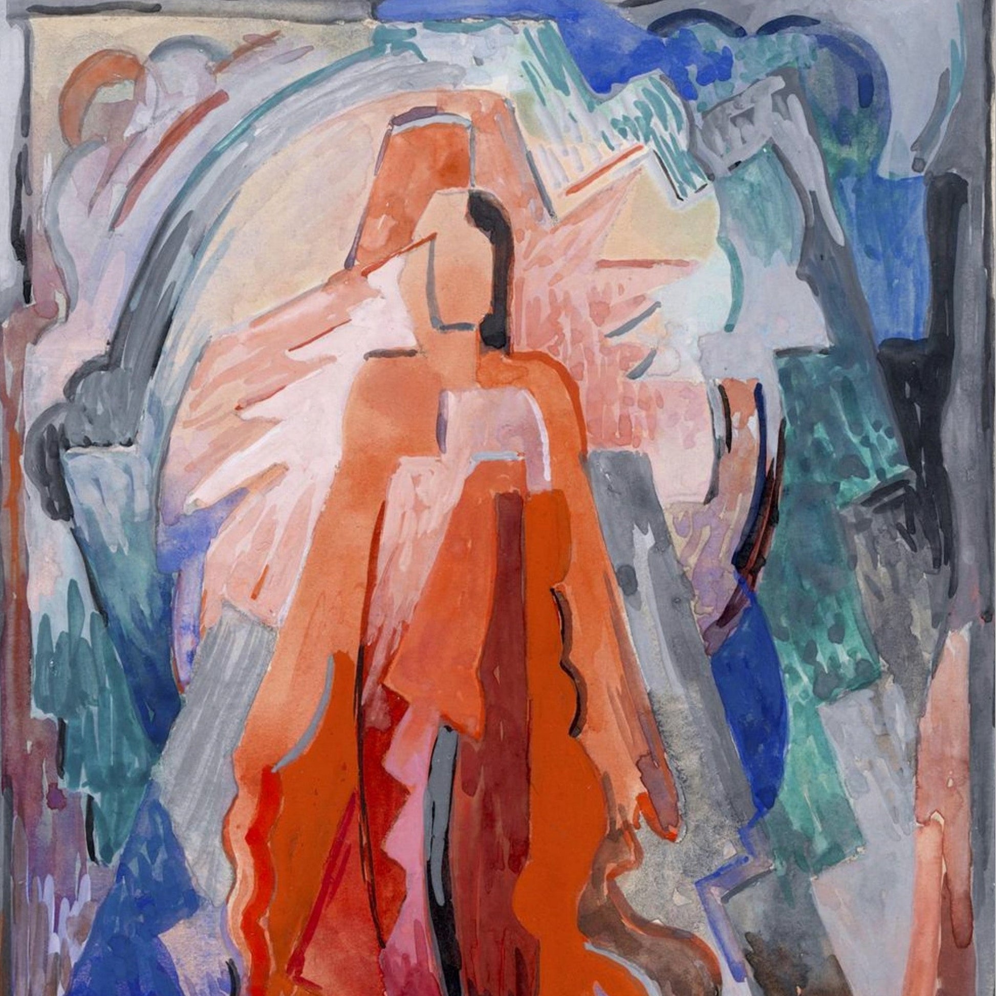 Detail of I Have Trodden the Winepress Alone by Mainie Jellett showing cubist abstraction and spiritual symbolism