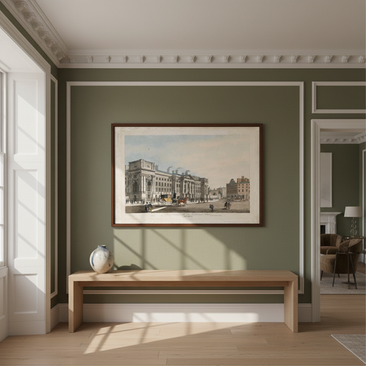 Trinity College Dublin from Westmoreland Street displayed in an elegant Irish period-home living room