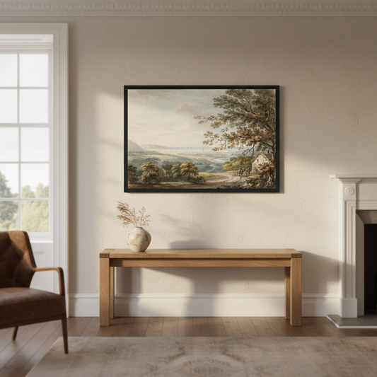 Thomas Sautelle Roberts' Countryside near Bray, Wicklow displayed in an elegant Irish period-home living room