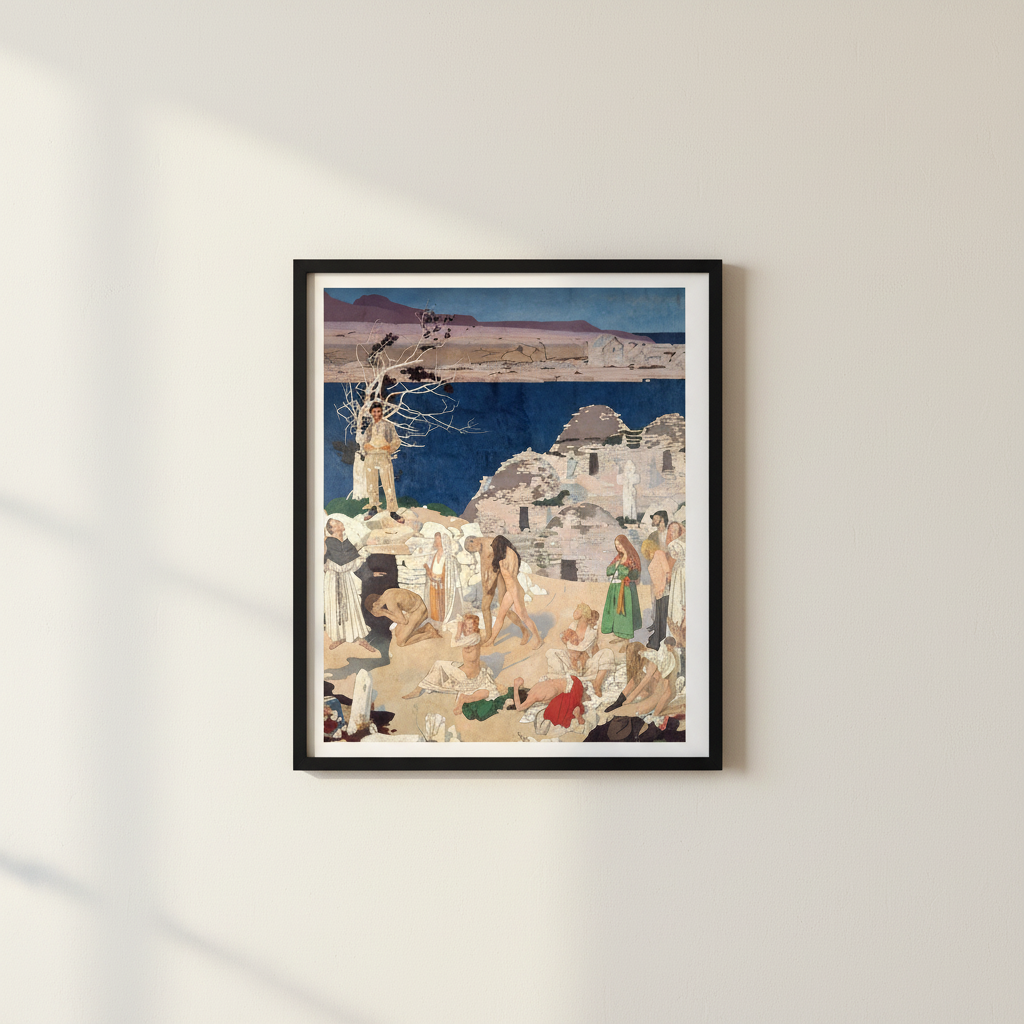 The Holy Well by William Orpen in a slim black frame on an off-white plaster wall