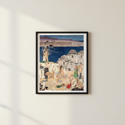 The Holy Well by William Orpen in a slim black frame on an off-white plaster wall