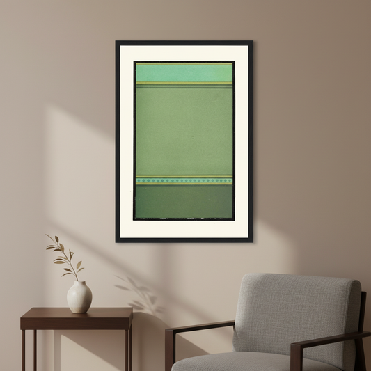 Small Interval in Colour Tones 1912 by James Ward in a black frame with white mount beside an armchair