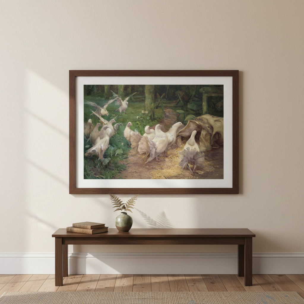 A Preliminary Investigation by Mildred Anne Butler in a dark wood frame above a low wooden bench