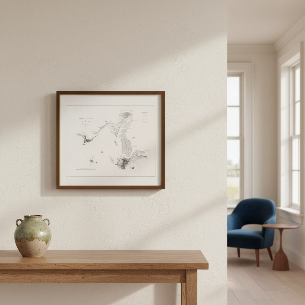 A Correct Survey of the Bay of Dublin 1795 by James Malton displayed in an elegant Irish period-home interior