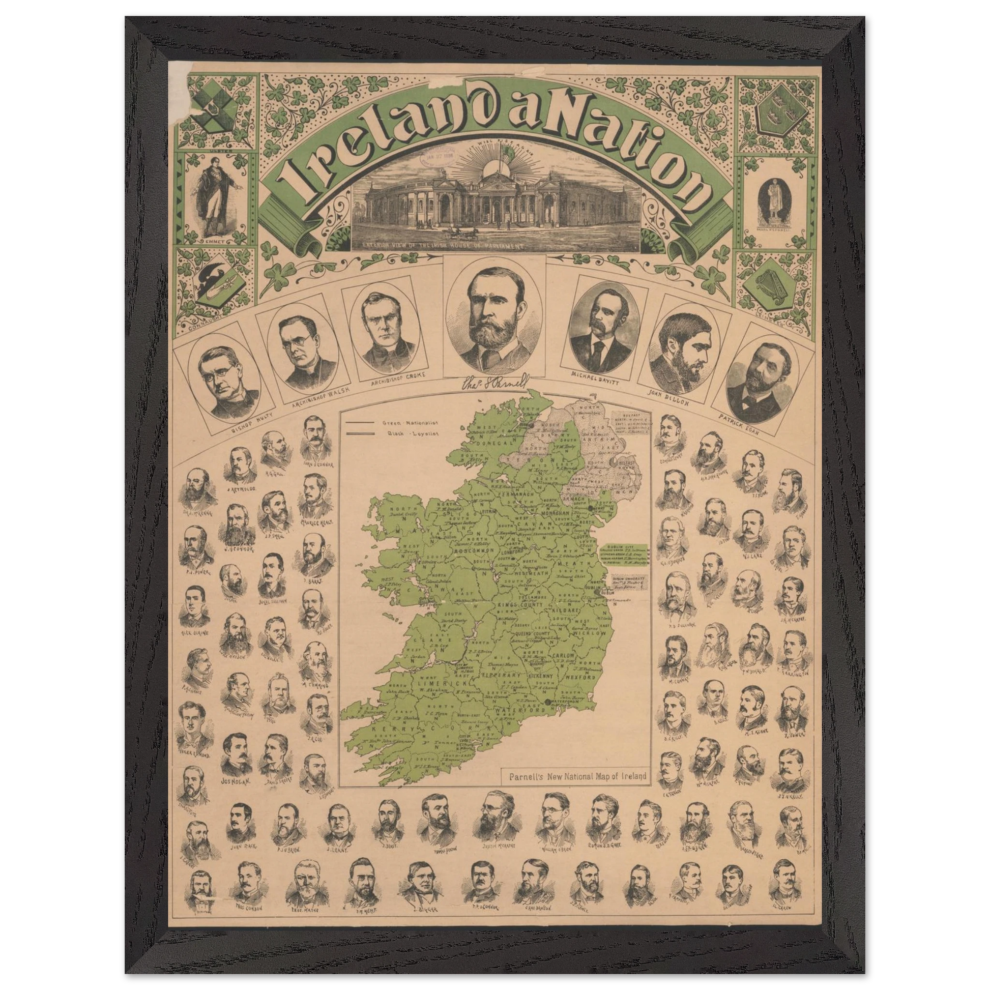 Historical reproduction art print of Ireland a Nation map with archival quality finish
