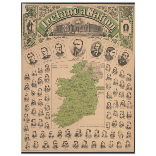 Reproduction print of Ireland a Nation, Parnell's New National Map of Ireland