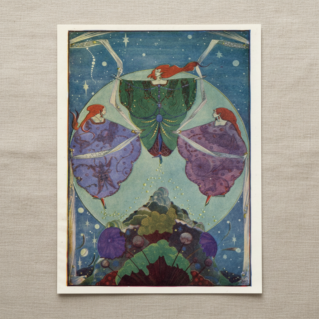 They Danced with Shawls Harry Clarke illustration unframed print on textured linen