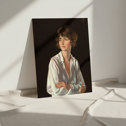 Lady Marriott by William Orpen unframed print leaning on a white wall in soft window light