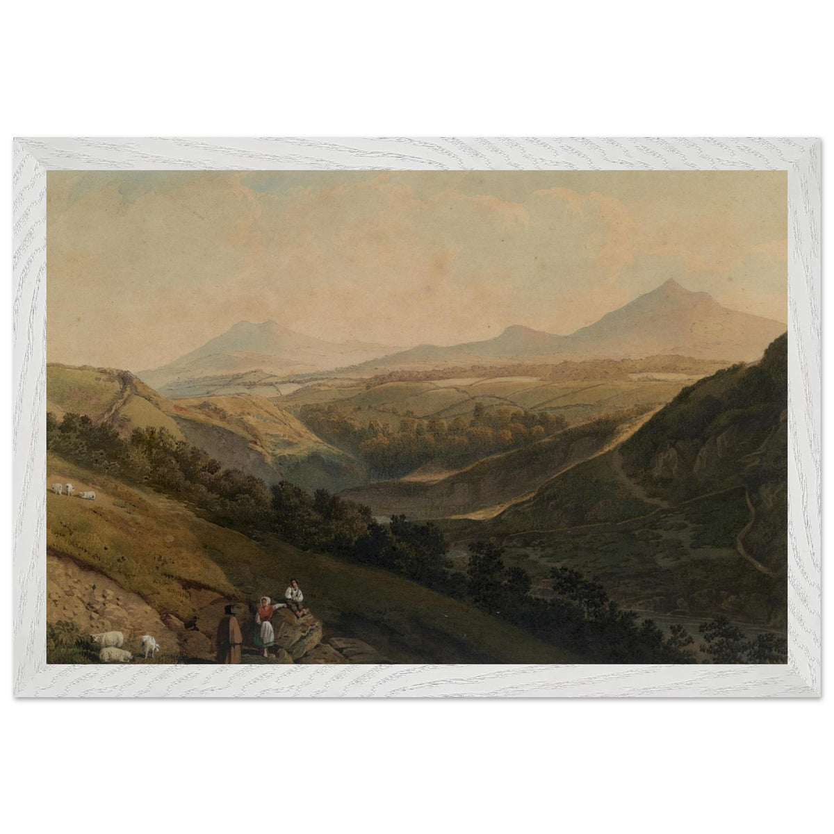 Little & Great Sugar Loaf by Henry Newton in a textured white frame, hazy mountain peaks