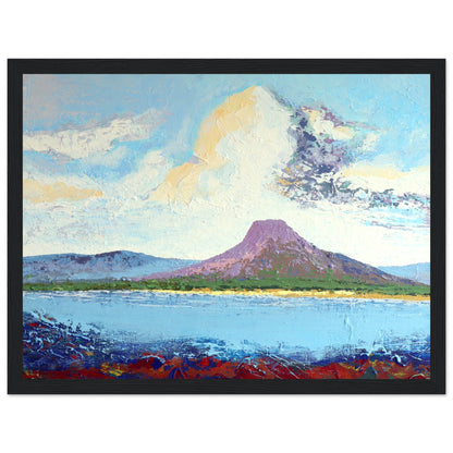 Lurig from the Shore landscape print in a thick black frame, wide crop