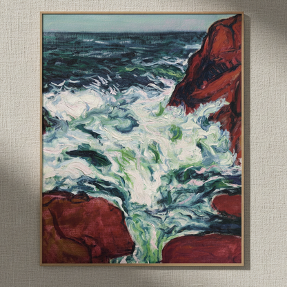 Marée Montante by Roderic O'Conor seascape print in an oak frame on a textured linen wall