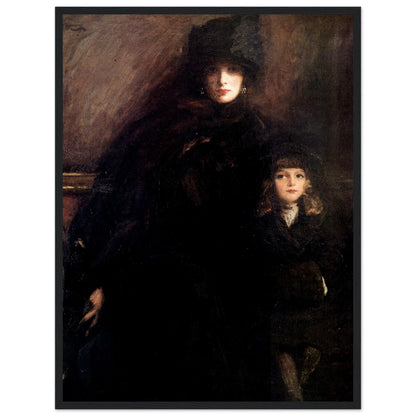 Mrs Lavery and Alice by Sir John Lavery in a matt black frame, dark portrait of a woman and young girl